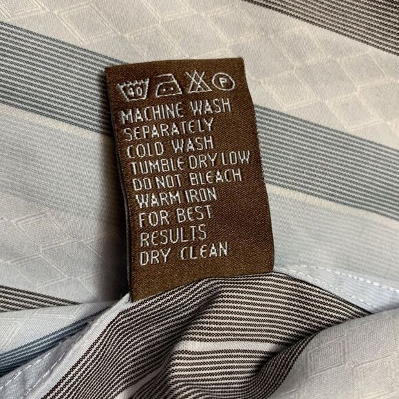 ZAGIRI shirt hidden button front embroidered cuffs stitch detail stripe men’s L - Picture 8 of 14